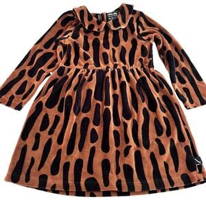 Carlijnq girls bark print long sleeve velvet winter dress size 4-6